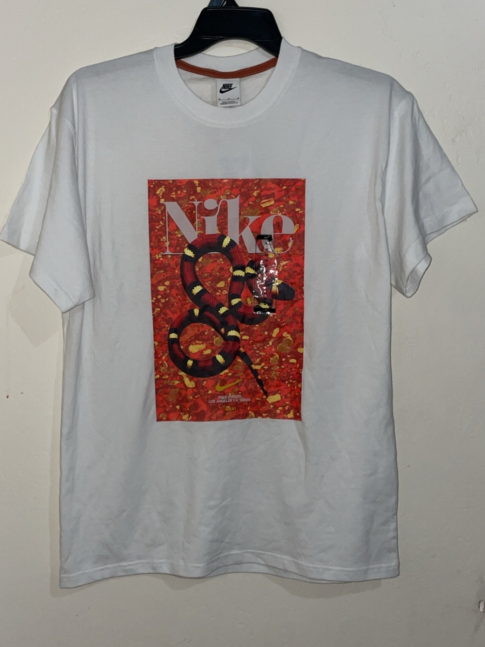 Nike White Short Sleeve Tee with Red Snake Graphic